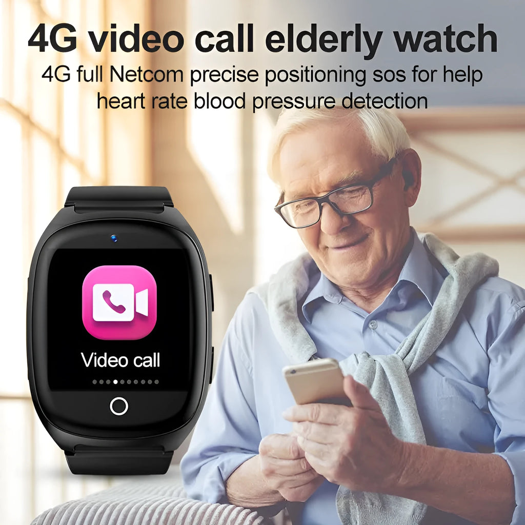 Black GPS smartwatch for kids with a 1.54-inch touchscreen on a wrist, showing SOS button.