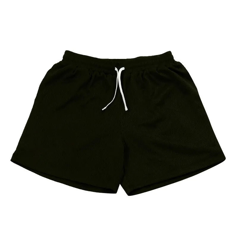 Men's black mesh quick-drying shorts for running and fitness with chemical fibre fabric