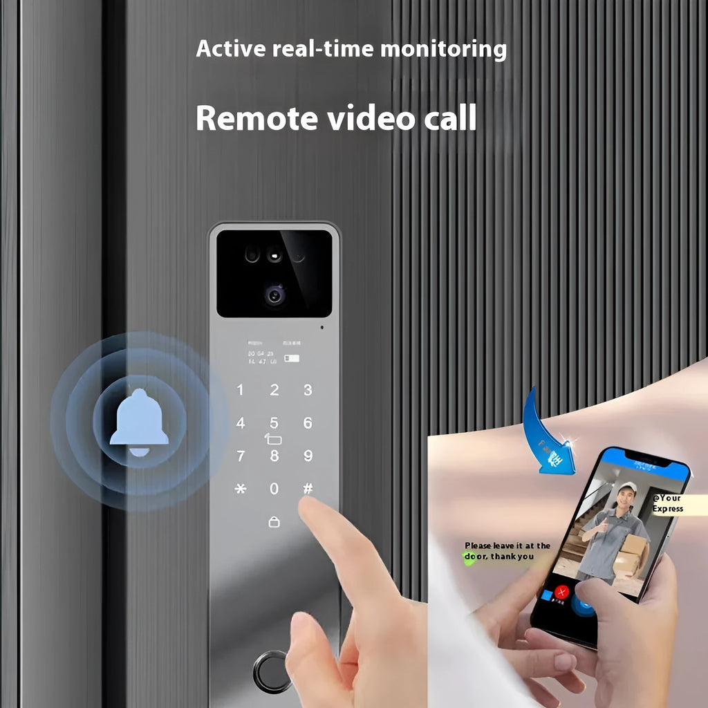 Smart door lock with face recognition camera and fingerprint scanner in aluminium alloy housing