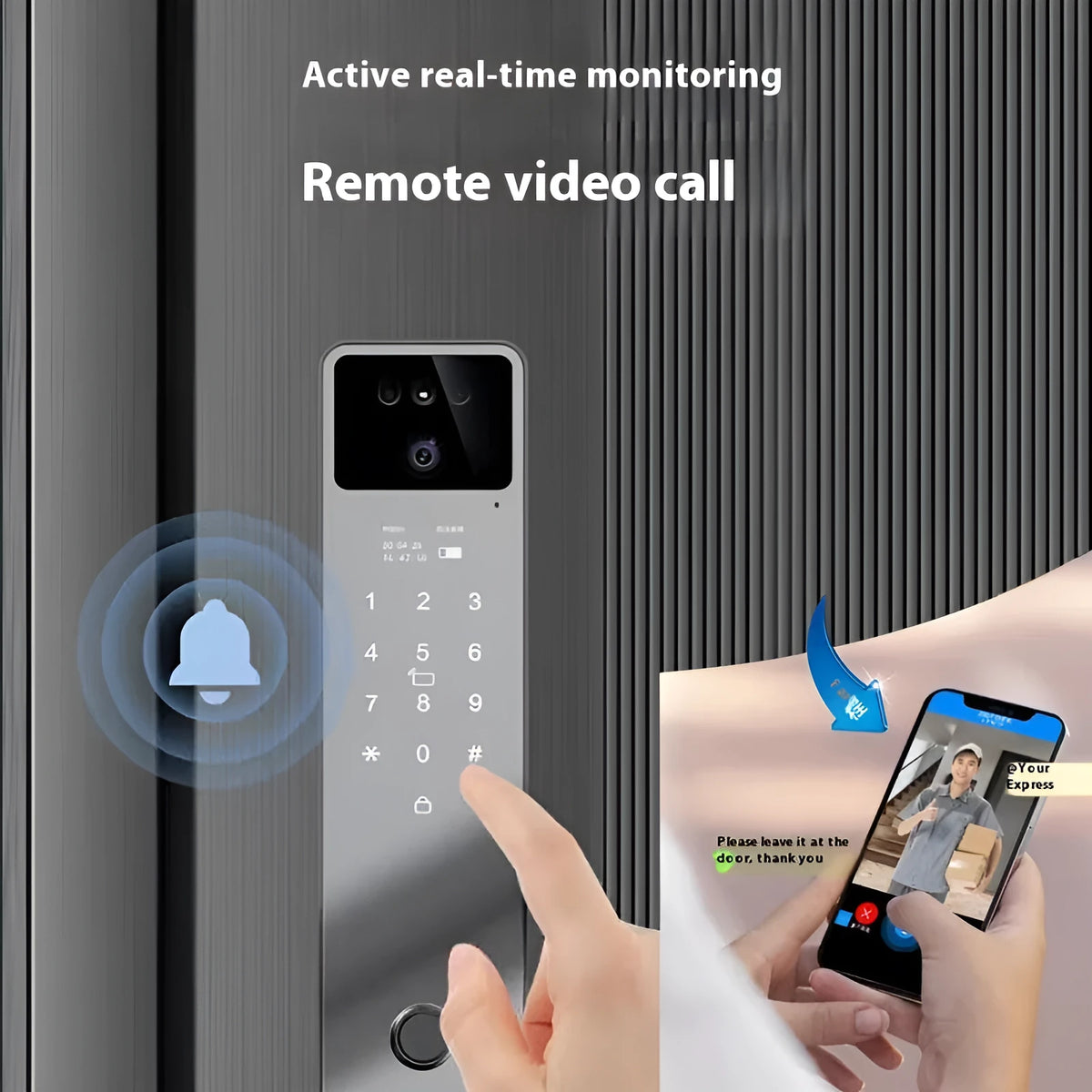 Smart door lock with face recognition camera and fingerprint scanner in aluminium alloy housing
