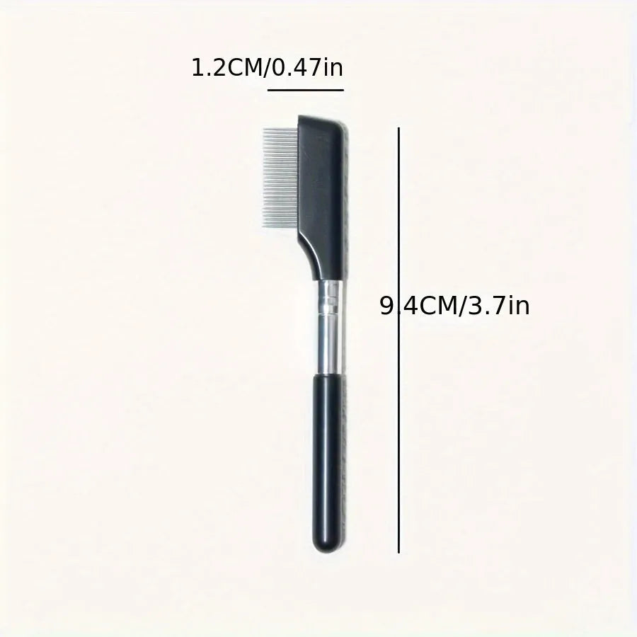 Black handheld pet grooming brush with a soft silicone head for eye tear stain removal.