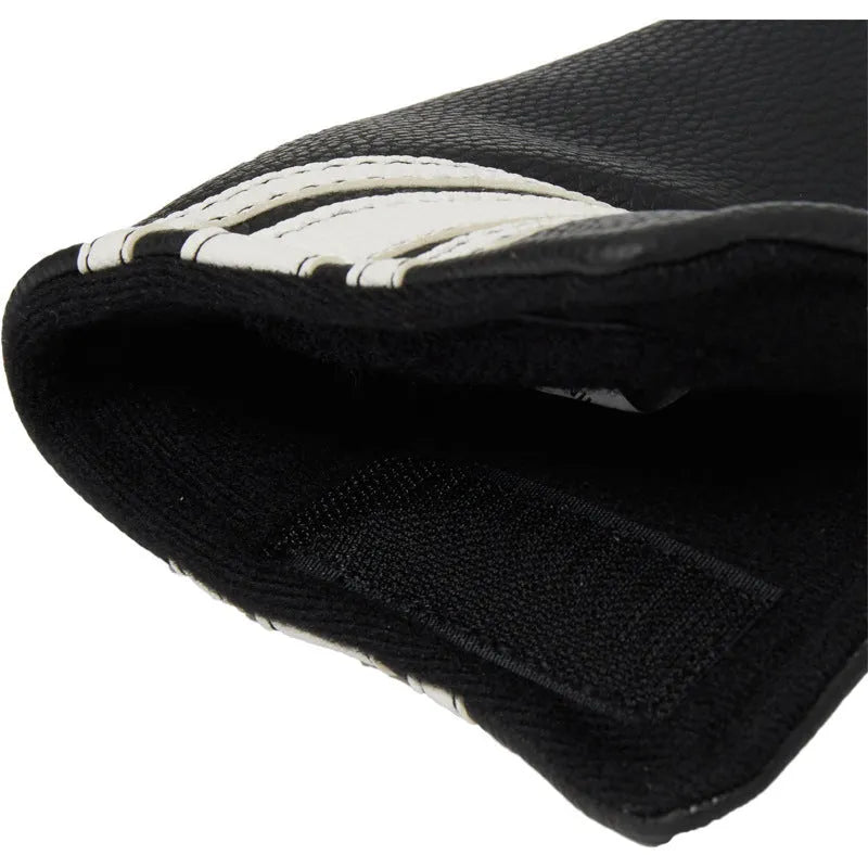 Black PU leather golf putter head cover showing push rod sleeve design