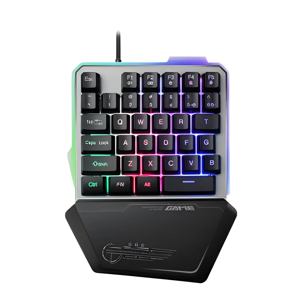 Black G40 Flow Colour one-handed mechanical gaming keyboard with RGB backlit keys on a desk