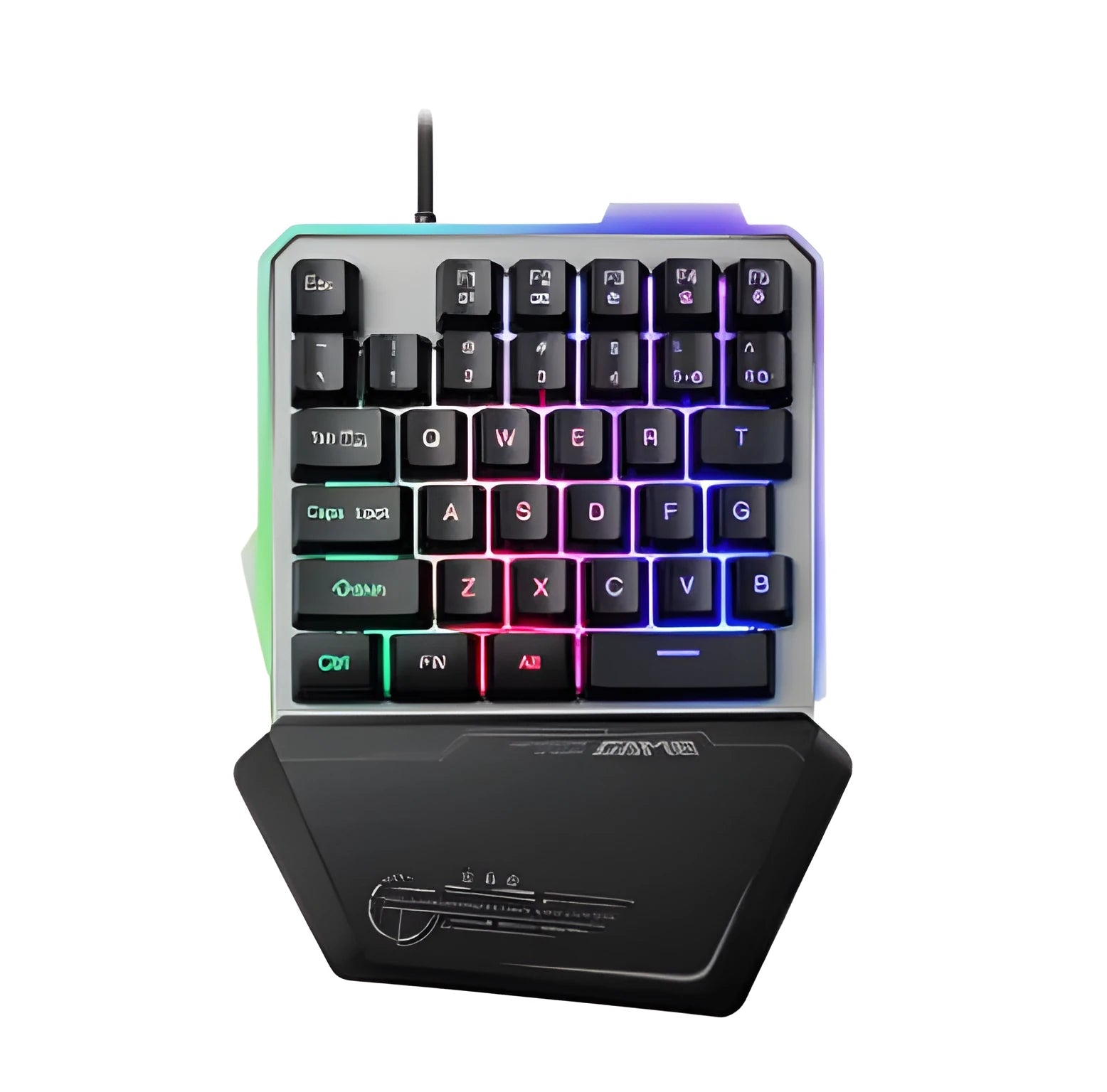 Black G40 Flow Colour one-handed mechanical gaming keyboard with RGB backlit keys on a desk