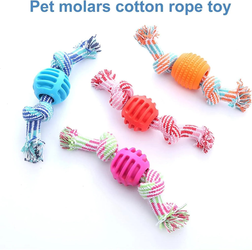 Blue dog chew toy with rope elements for dental cleaning and oral health