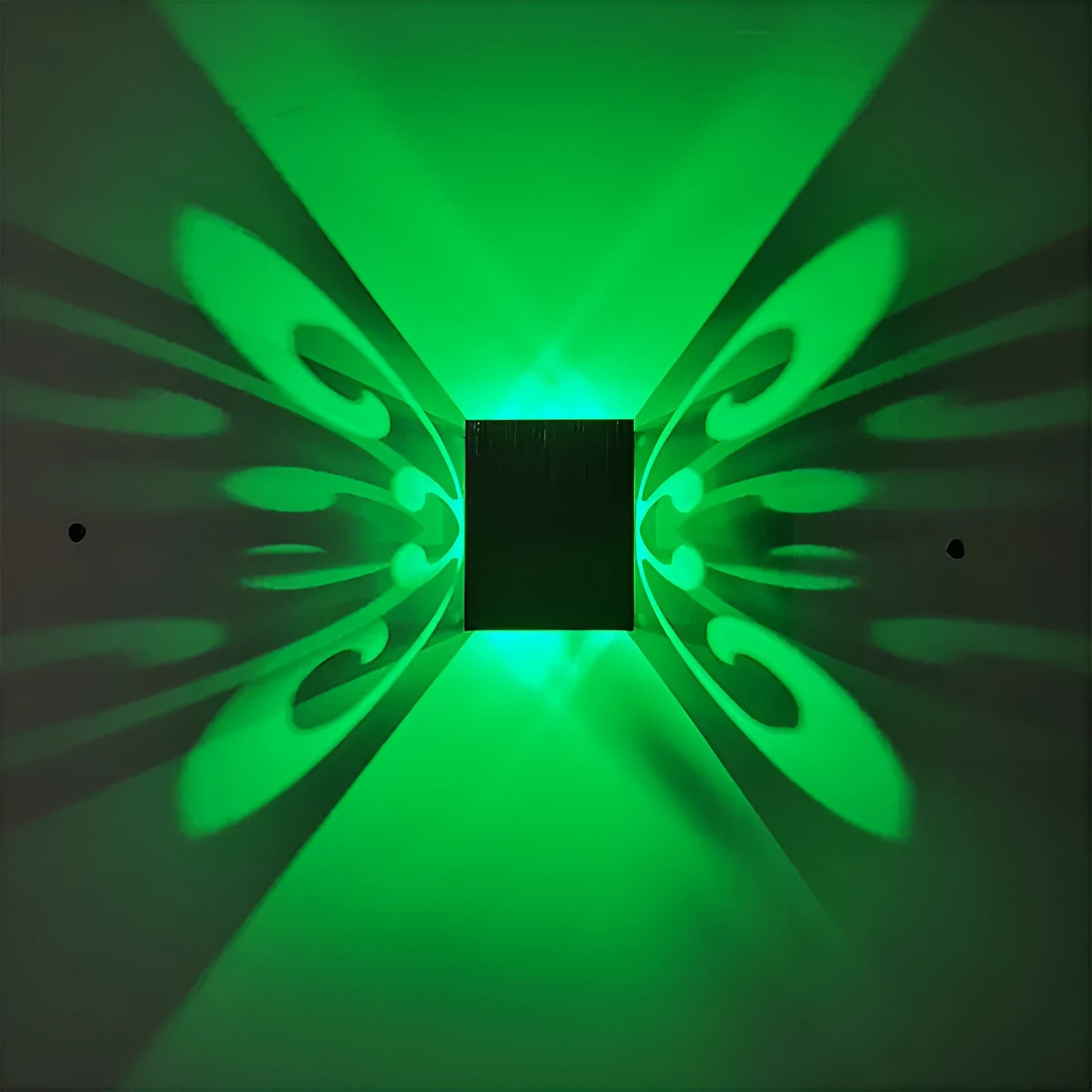 Modern aluminium butterfly-shaped LED wall lamp with remote control for changing light colours.