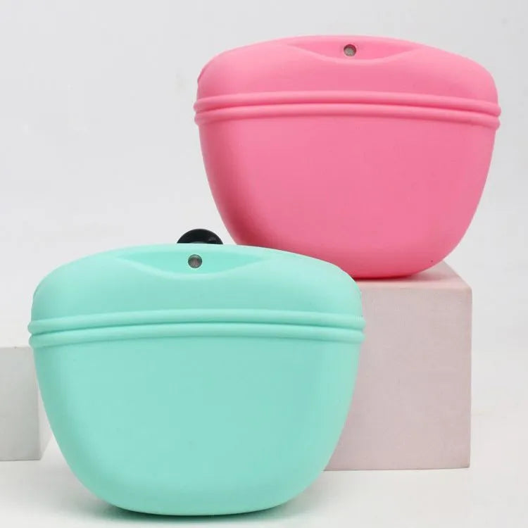 Silicone dog treat waist bag with magnetic closure and belt clip in multiple colour options