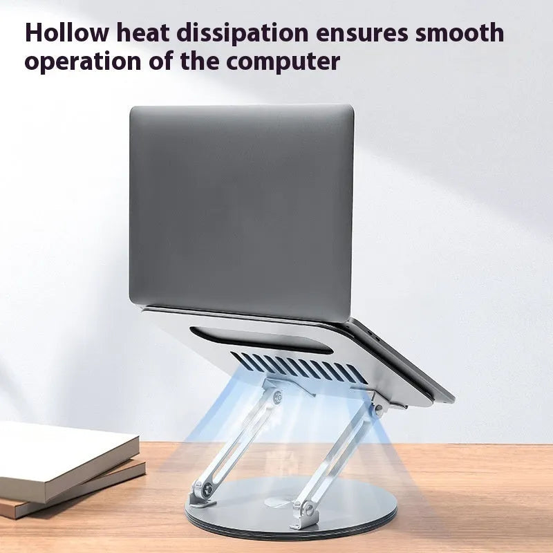 Silver aluminium alloy rotatable laptop stand with height adjustment and foldable design