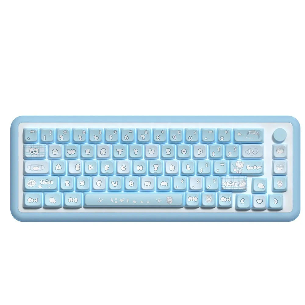Watercolour cat themed PBT keyboard keycaps set with 138 or 158 keys for mechanical keyboards.