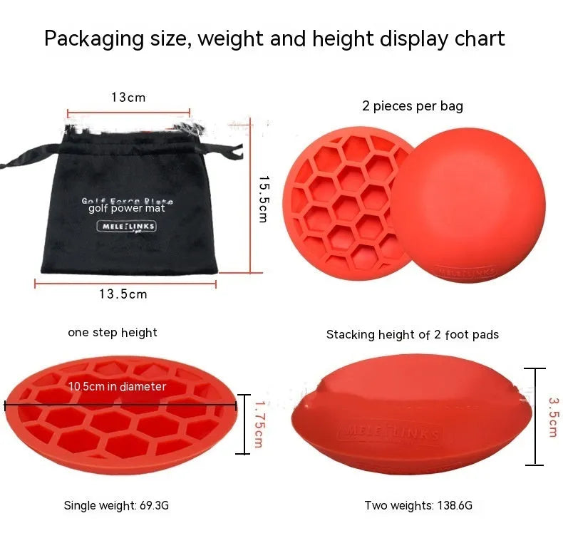 Orange circular rubber golf training mat for swing practice and centre of gravity work