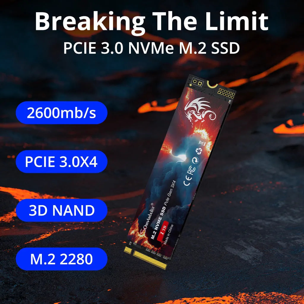 M.2 NVMe Solid State Drive with PCIe 3.0 interface measuring 80mm x 22mm
