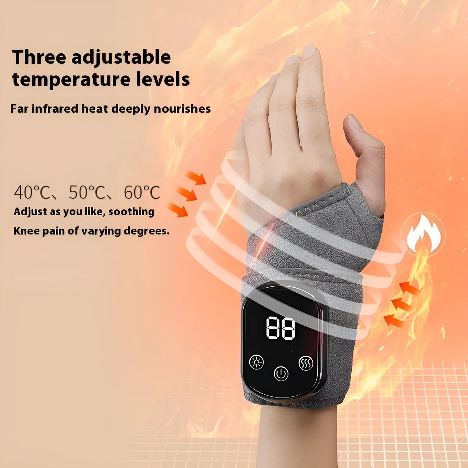 Grey rechargeable hand massage instrument with cloth construction and Type-C charging cable