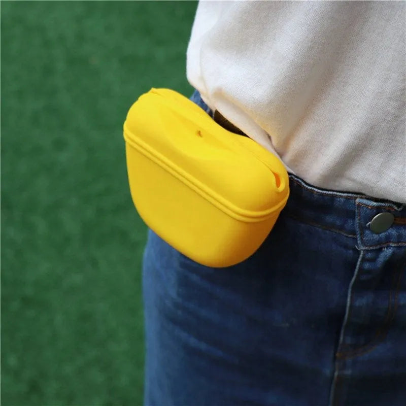 Silicone dog treat waist bag with magnetic closure and belt clip in multiple colour options