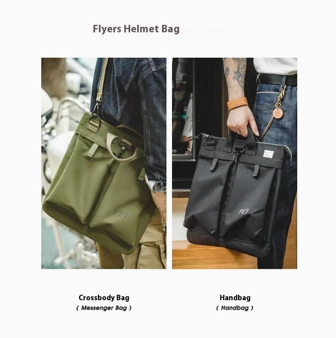 Marden Tooling Helmet canvas crossbody messenger bag in military green with laptop compartment