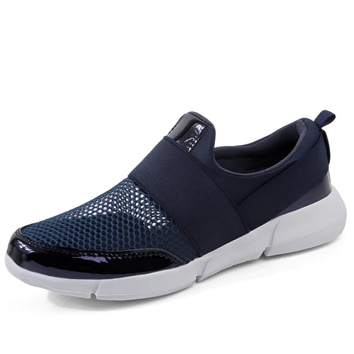 Breathable mesh women's casual sneakers in blue, black or grey with low-top design.