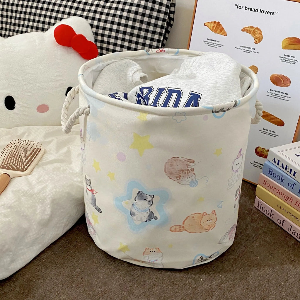 Foldable cotton laundry basket with modern design and pattern options for bedroom storage