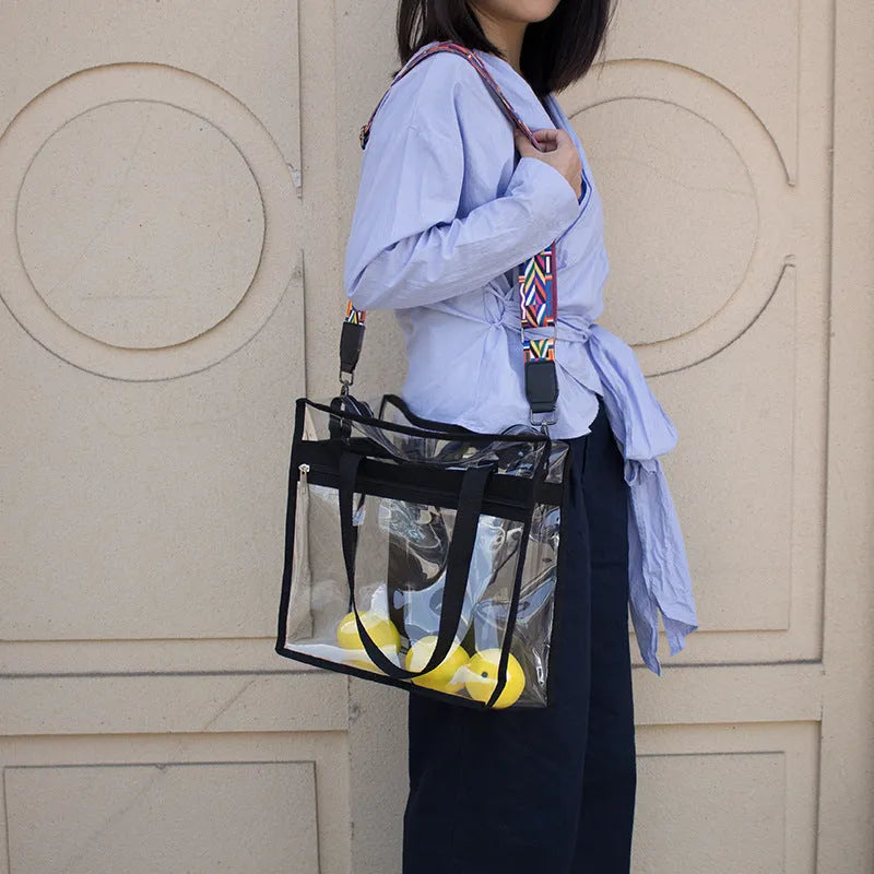 Women's PVC transparent shoulder messenger bag with clear front compartment in multiple colour options