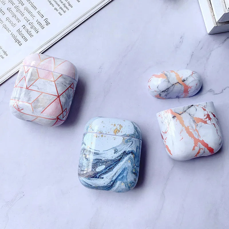 White marble hard PC protective case for Apple AirPods 1 and 2 wireless charging box