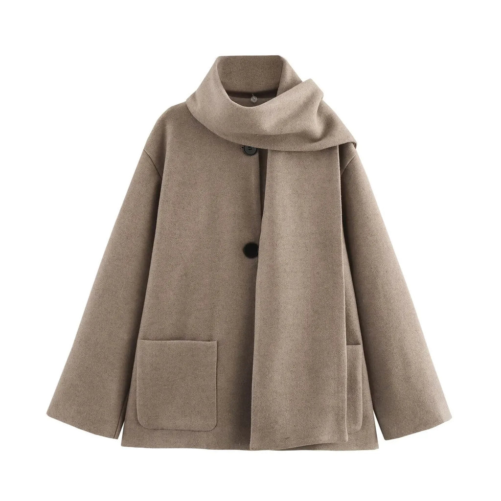 Women's polyester overcoat with artificial fur collar in lengthened street fashion style