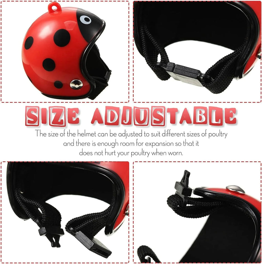 Small pet helmet for chickens and birds with adjustable elastic bands and sponge lining