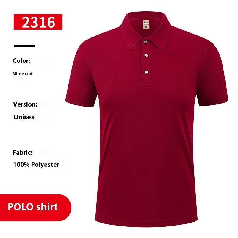 Men's ice silk short sleeve polo shirt pullover in multiple colours on a size chart.