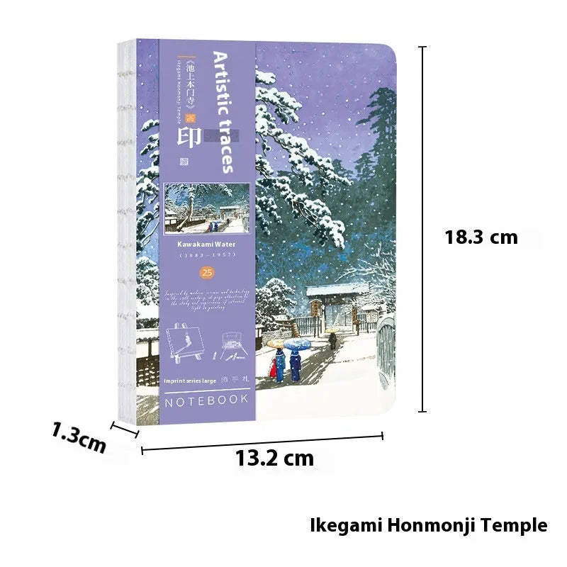 Ukiyo-e series hand ledger notebook showing The Great Wave Off Kanagawa artwork cover, open to show 100g Daolin paper pages