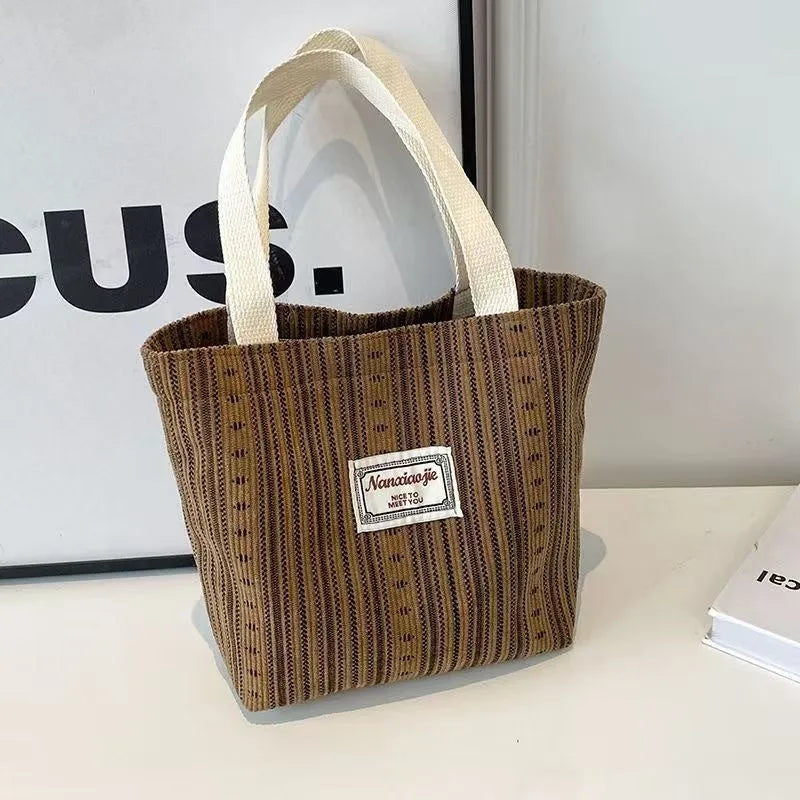 Japanese style corduroy crossbody bag with ins lining in dark brown colour