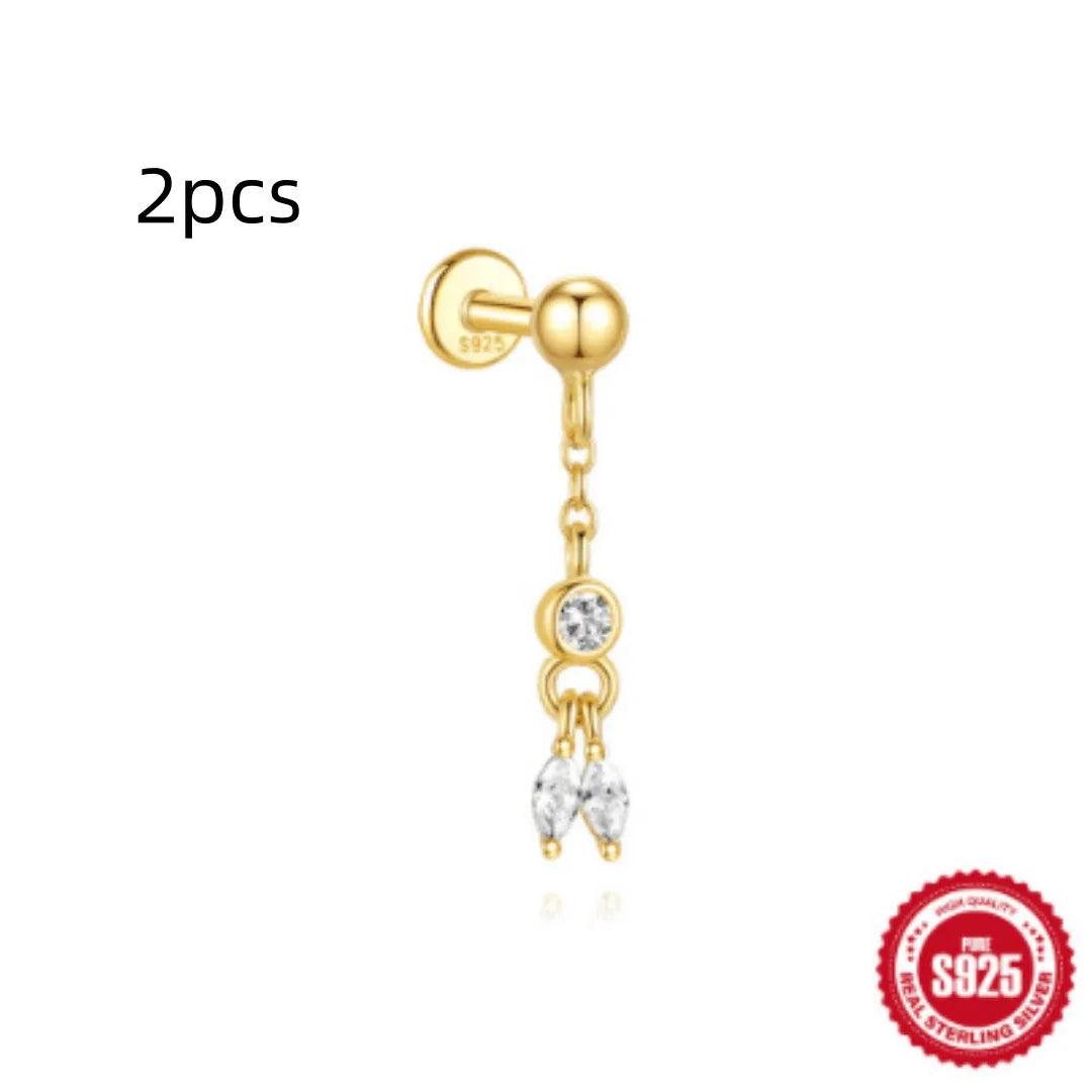 S925 sterling silver water drop earrings with flat spiral puncture detail in gold electroplated finish