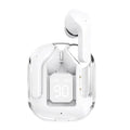 Transparent space capsule case containing true wireless Bluetooth earphones with digital display screen