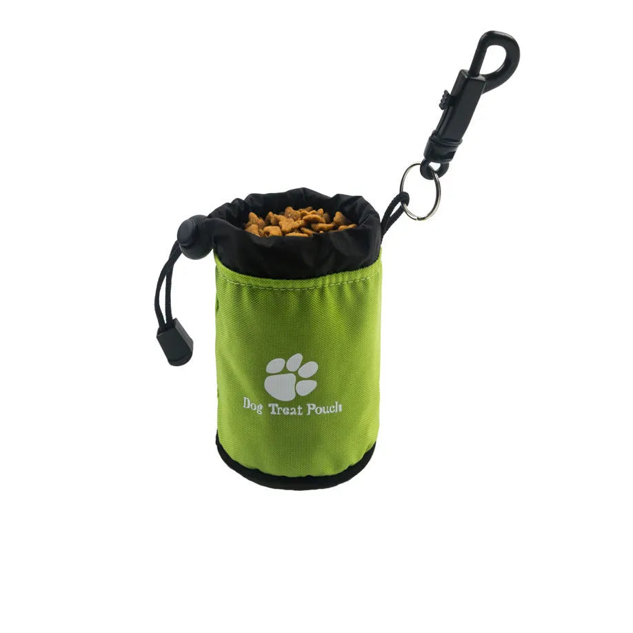Mini solid-colour Nylon dog treat training pouch in red, green, black, or blue.