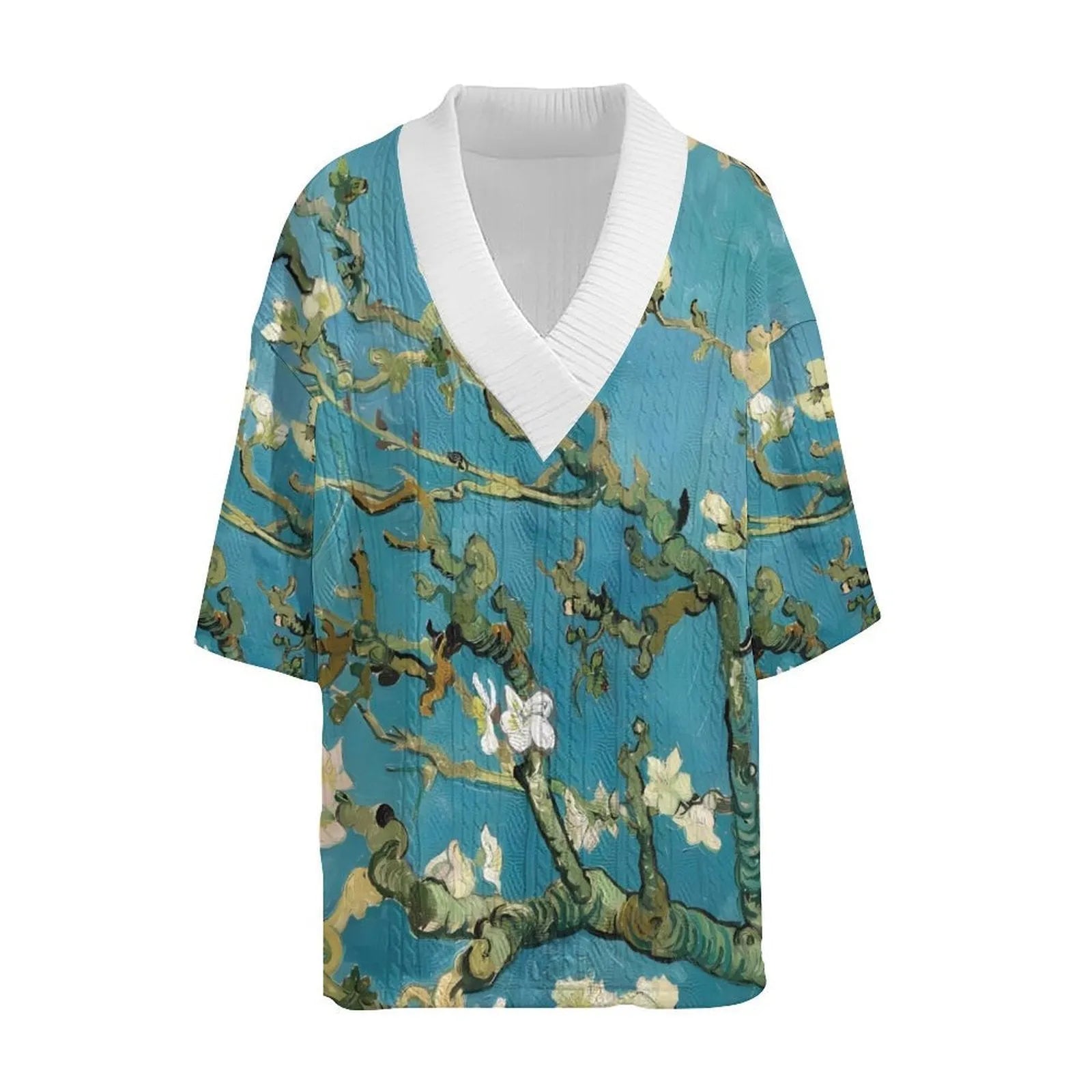 Men's peacock blue 3D printed knitted shorts suit with matching T-shirt jacket