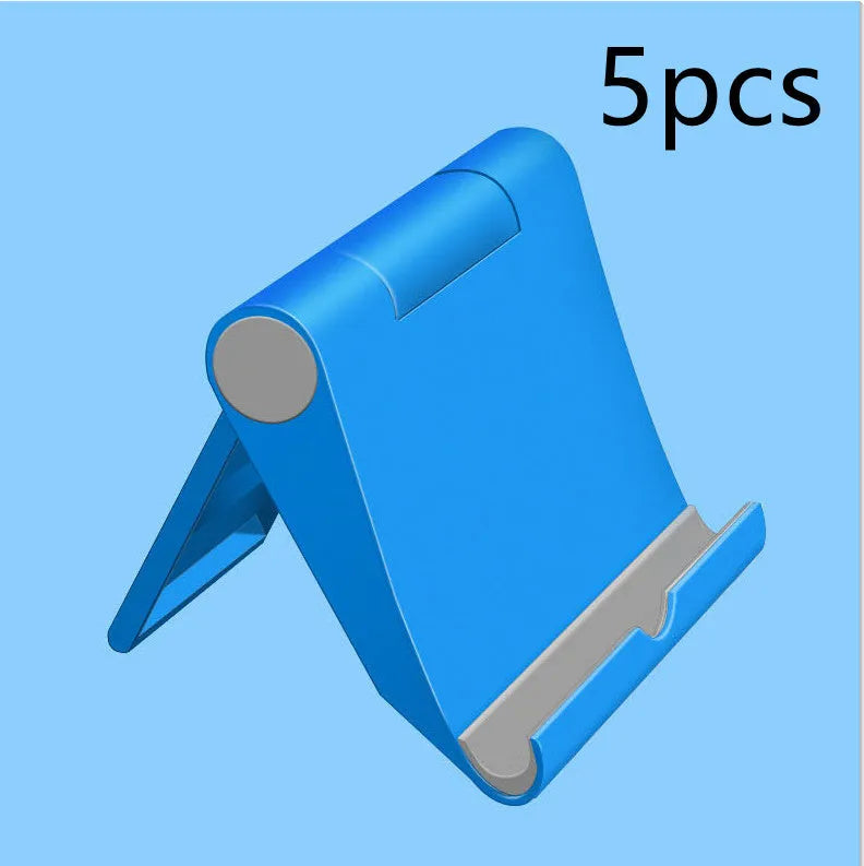 Black PE folding tablet stand holding a mobile phone at an adjustable angle