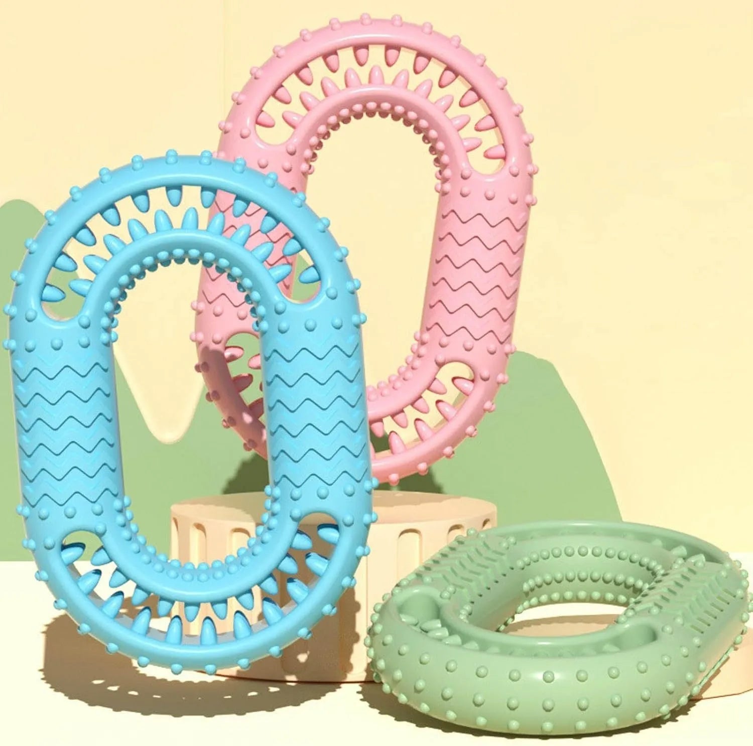 Blue O-ring shaped dog chew toy for aggressive chewers and dental care