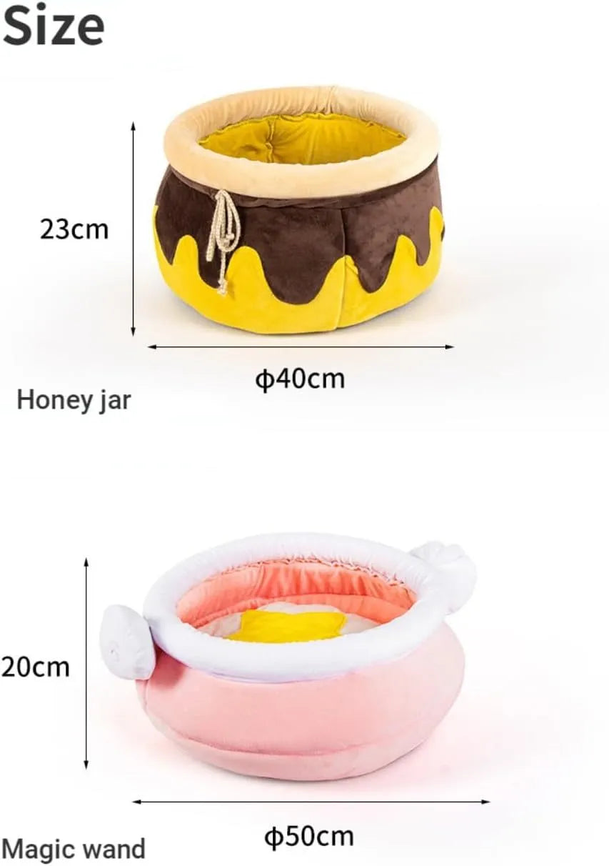 Pink honey pot shaped cat sofa bed with magic wand design and removable pad