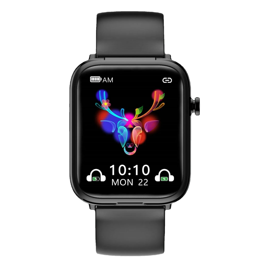 Black zinc alloy smartwatch with Bluetooth headset showing 1.69-inch touchscreen display