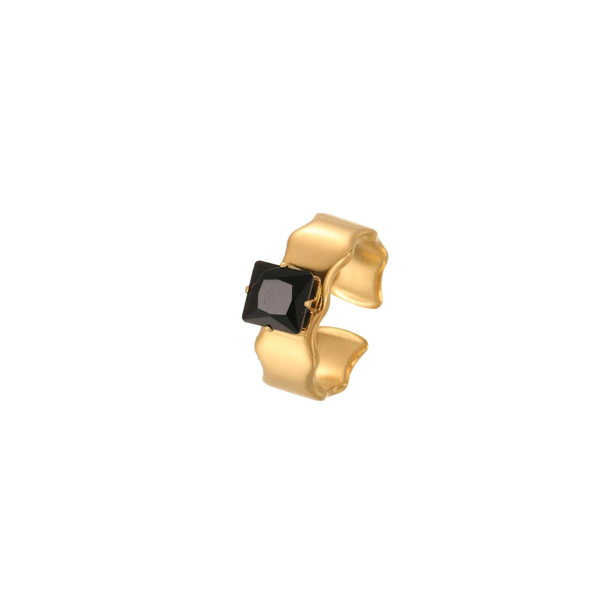 Adjustable geometric stainless steel ring with zircon inlays for women