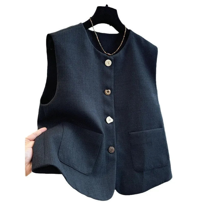 Women's French-style bandage vest in polyester fabric, round neck, sleeveless design