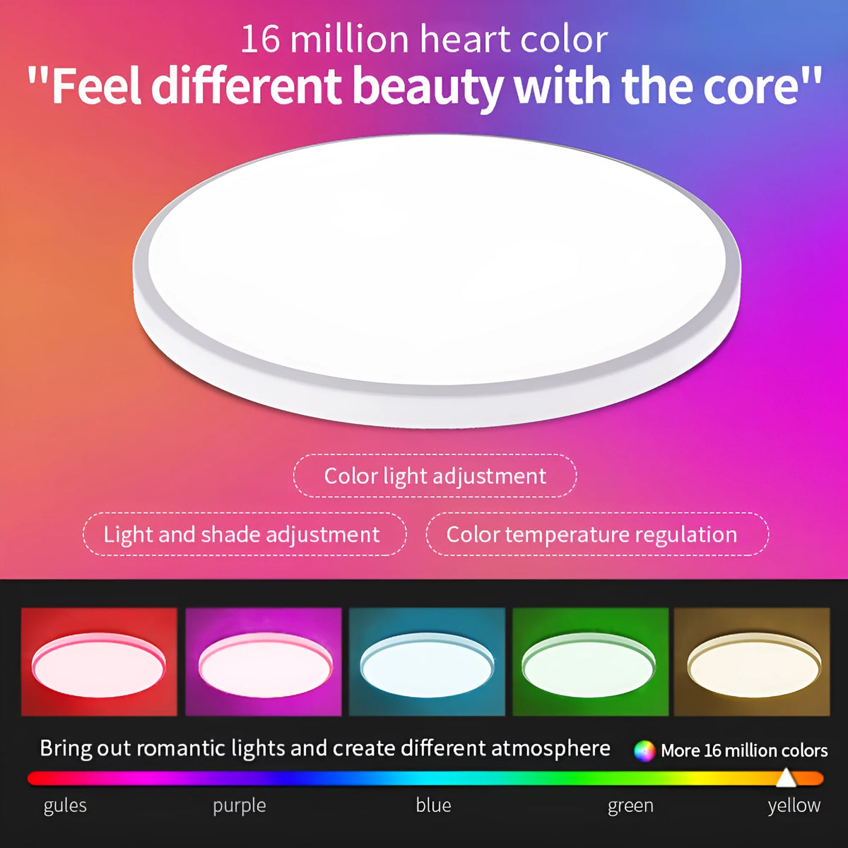 Black or white intelligent RGBCW Bluetooth ceiling lamp with remote control on a ceiling