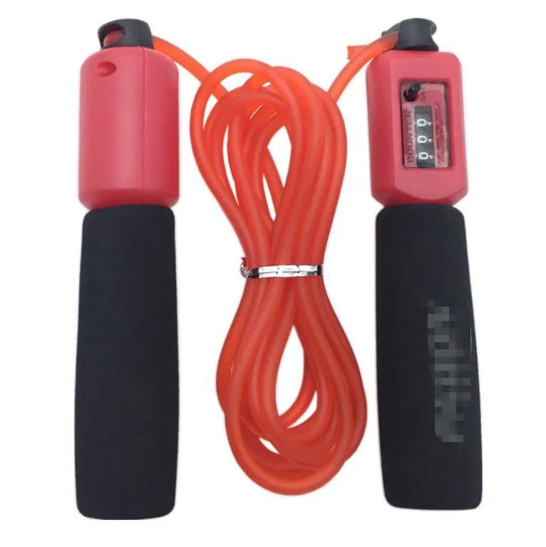 Adjustable length fitness skipping rope with sponge grip handles in multiple colour options