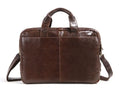 Brown men's business briefcase with 18-inch laptop compartment in first layer cowhide leather