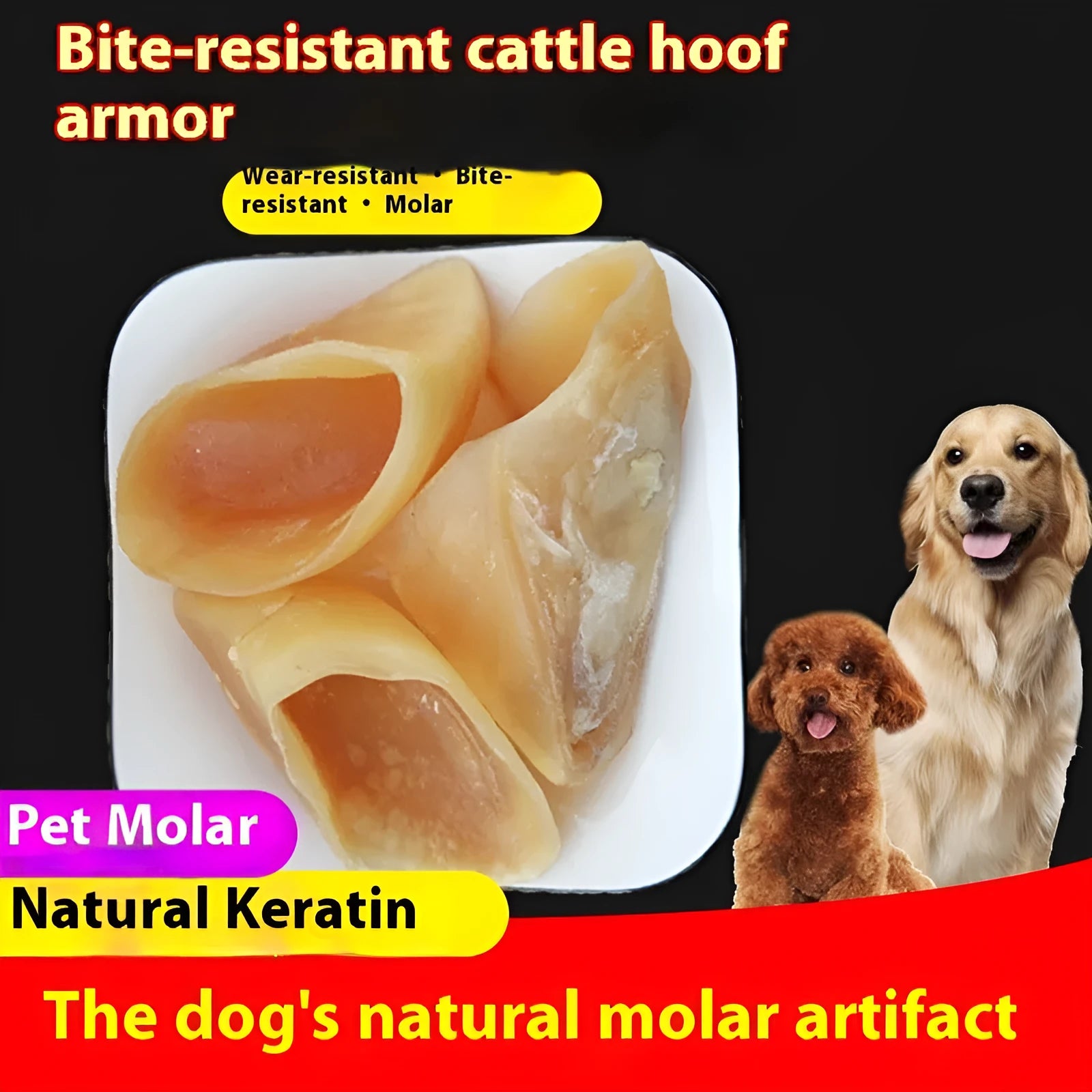 Natural cowhide hoof shell chew dog treat for small and large breeds.
