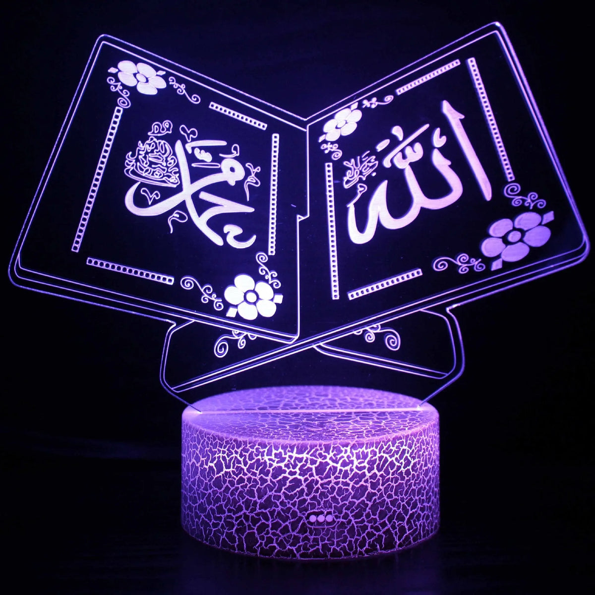3D cartoon-style LED night lamp with touch control black base showing colourful illumination options