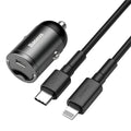 Baseus electro-optical grey 30W car charger with 1 metre cable and USB connector