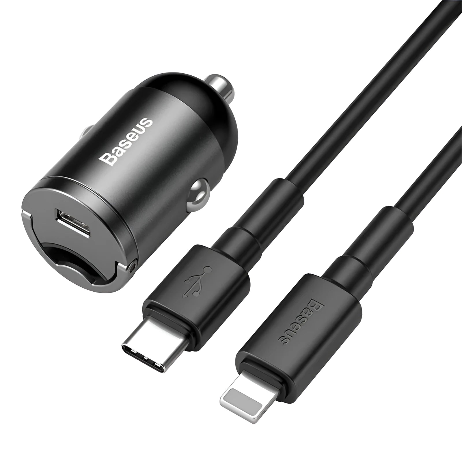 Baseus electro-optical grey 30W car charger with 1 metre cable and USB connector