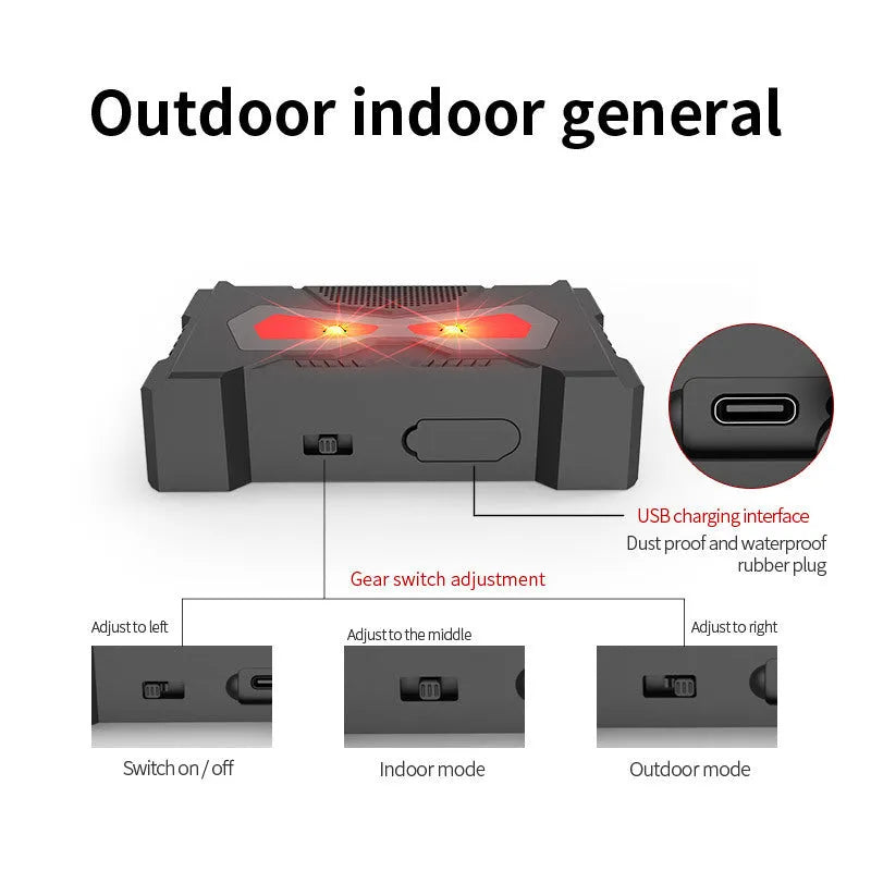 Black animal-shaped outdoor ultrasonic repeller with solar panel on top.