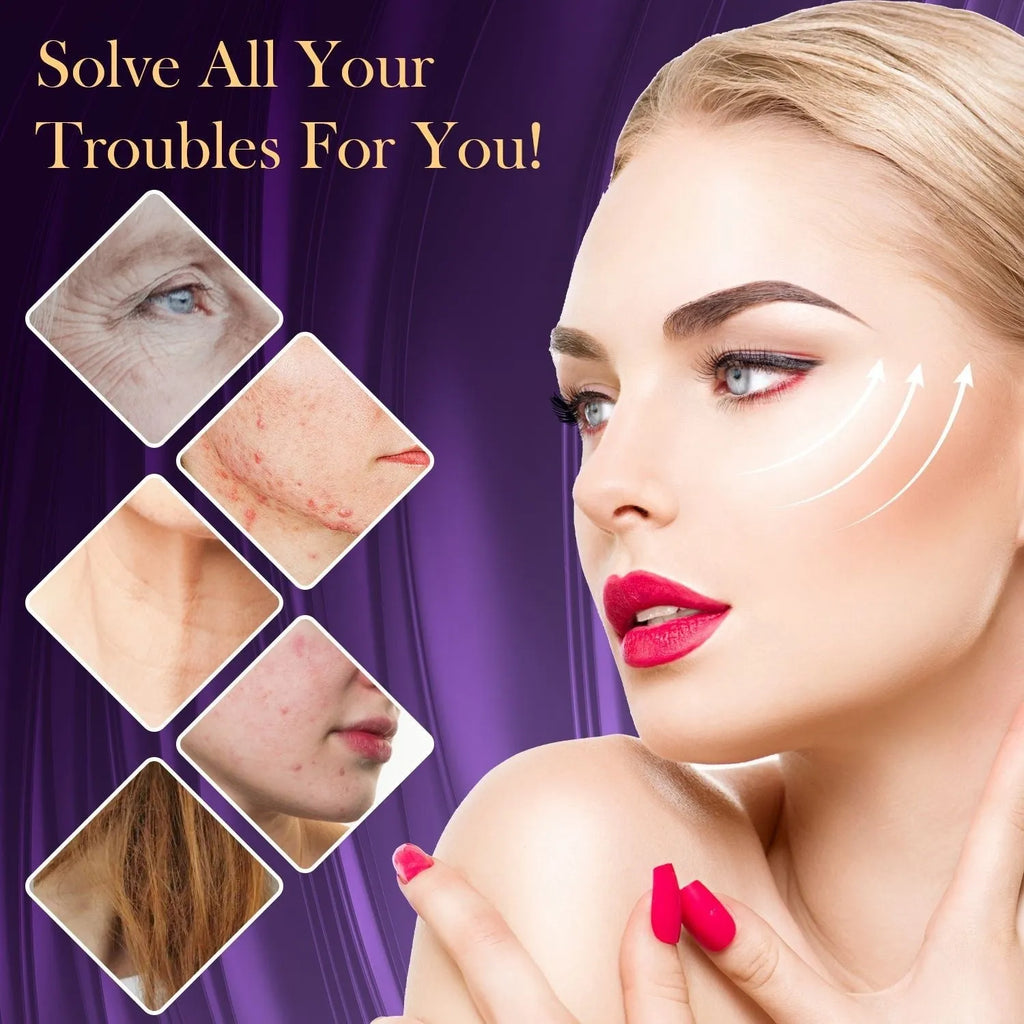 Purple household high wave electrotherapy rod beauty appliance with six accessory heads for wrinkle removal