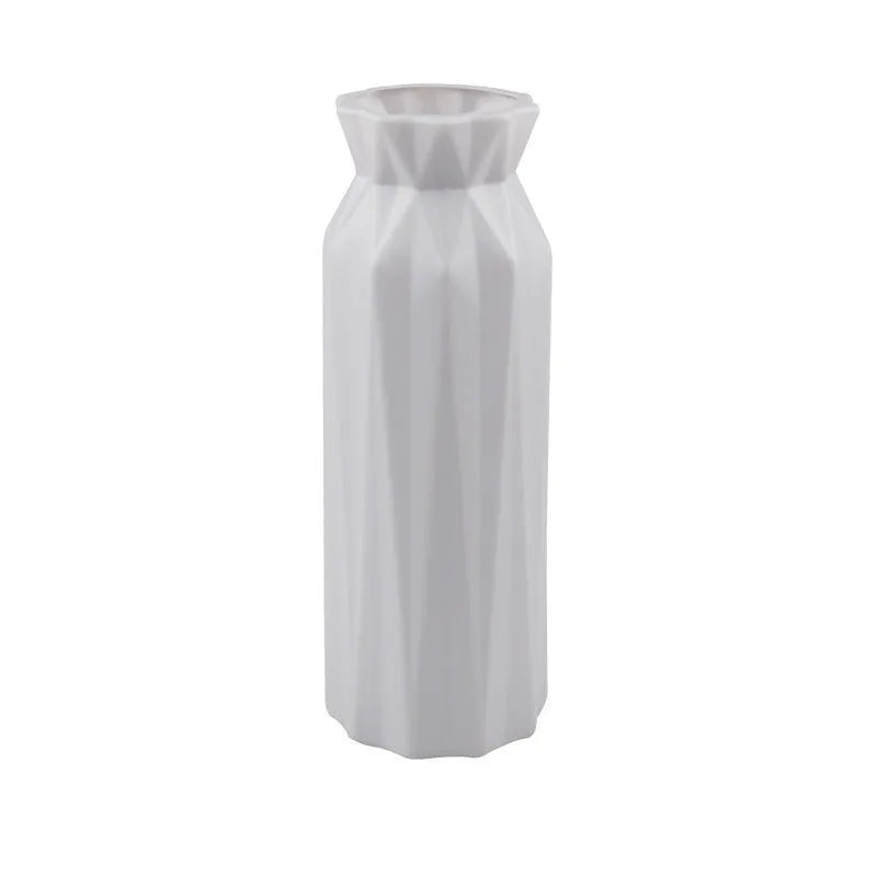 Drop-resistant melamine vase in grey, green, pink, or white for desktop or floor use.