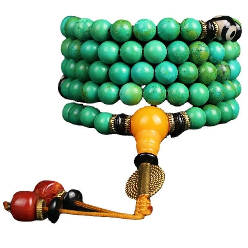 108-bead natural turquoise bracelet with 8mm round polished stones in national style design
