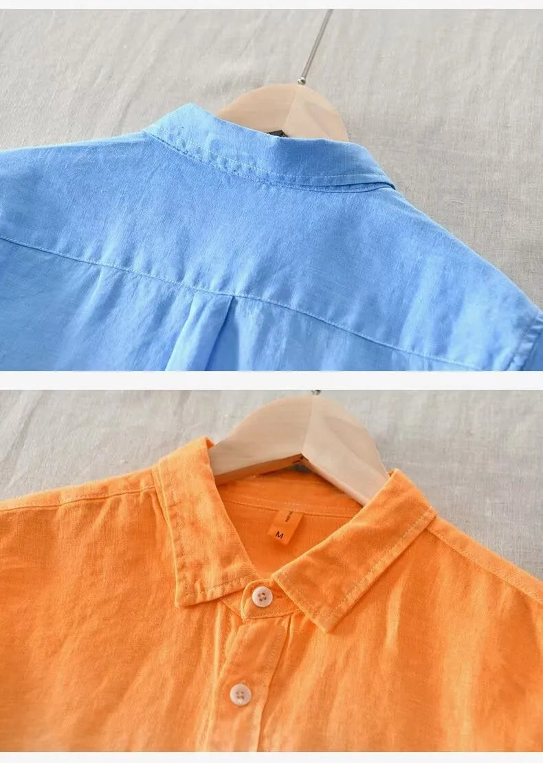 Men's slim fit loose casual top coat in polyester hemp fabric available in three colour options
