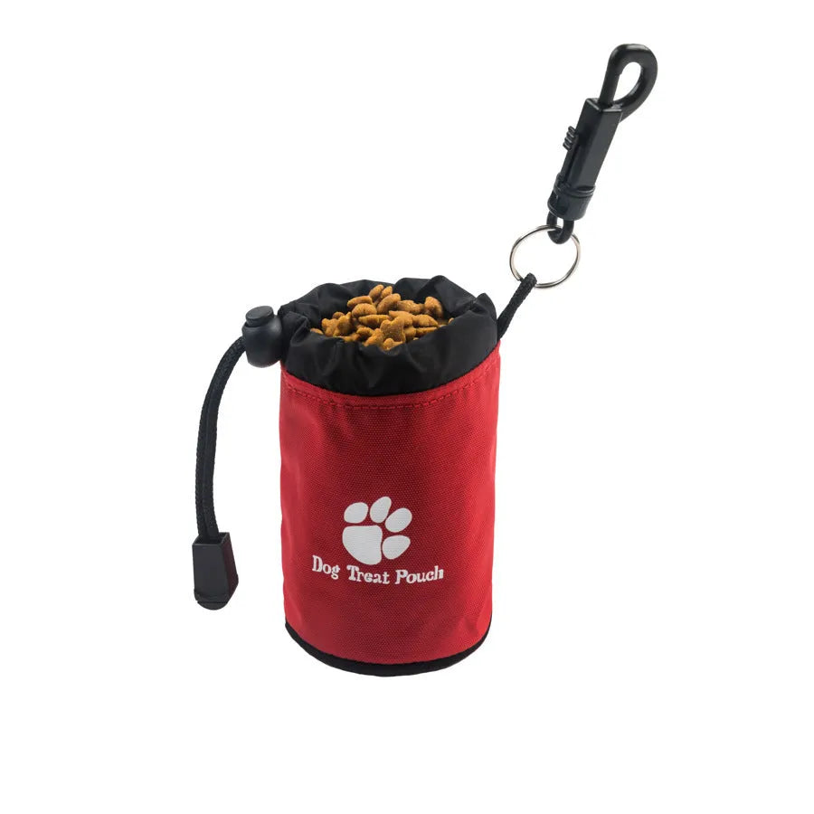 Mini solid-colour Nylon dog treat training pouch in red, green, black, or blue.